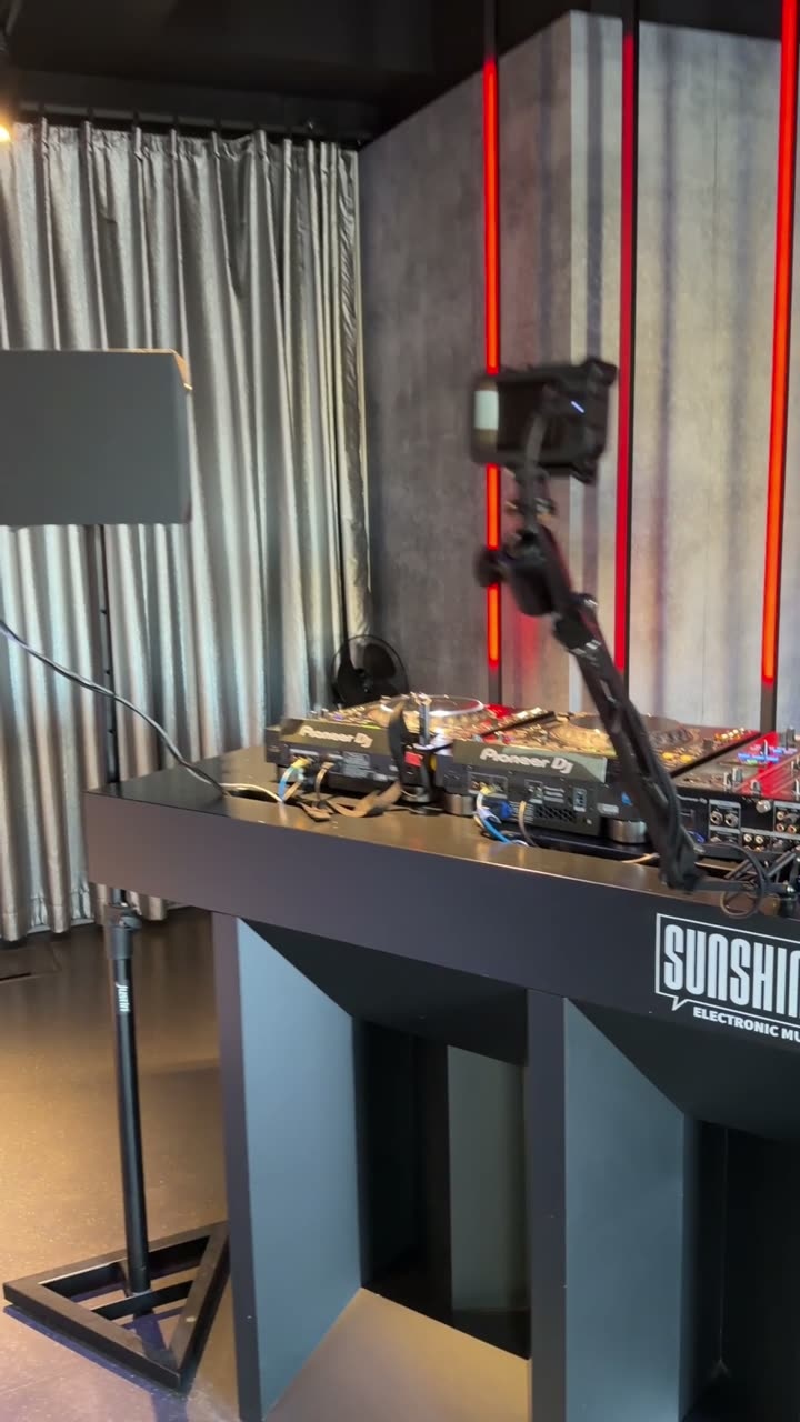DJ decks and a camera in the sunshine live radio studio